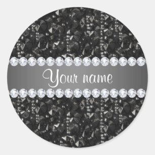 Adesivo Redondo Faux Black Sequins and Diamantes