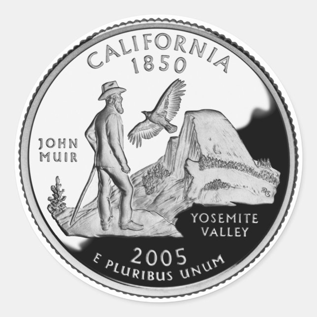 Adesivo Redondo Faux California State Quarter Yosemite Valley Muir (Frente)
