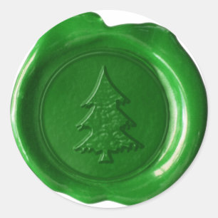 Adesivo Redondo Faux Cera Selo - Verde - NATAL ÁRVORE II