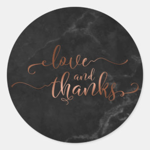 Adesivo Redondo Faux Copper Love and Obrigados Script com Black Ma