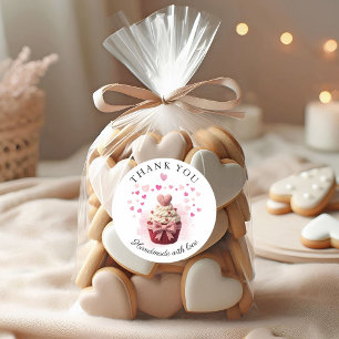 Adesivo Redondo Faux Crochet Cupcake de Valentine Padaria Obrigado