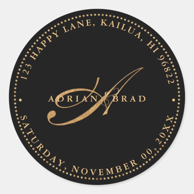 Adesivo Redondo Faux de script do PixDezines A-Z Dourado (Frente)