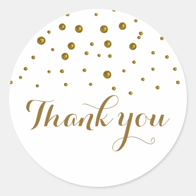 Adesivo Redondo Faux Dourado Confetti Pontos Obrigado (Frente)