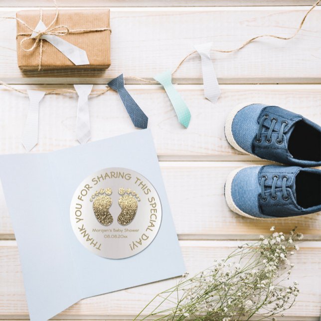 Adesivo Redondo Faux Dourado Feet Chá de fraldas Favor Obrigado (Criador carregado)