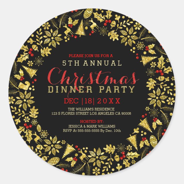 Adesivo Redondo Faux Dourado Flitter Wreath Natal (Frente)