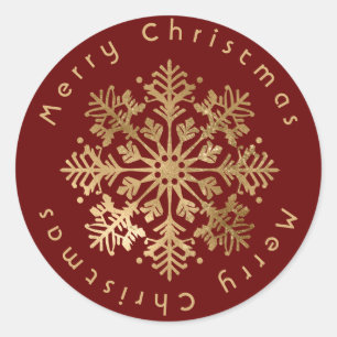 Adesivo Redondo Faux Dourado Snowflake Classe de Natal Elegante