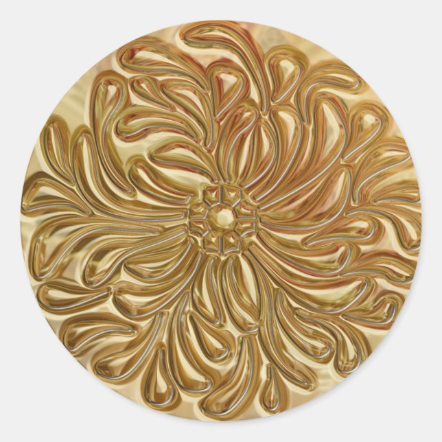 Adesivo Redondo Faux Emboscada de Design Dourada (Frente)