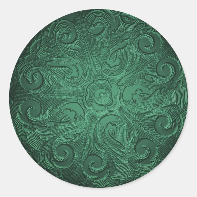 Adesivo Redondo Faux Embossed Look Ornamentado Seal Emerald Green (Frente)