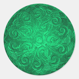 Adesivo Redondo Faux Embossed Look Ornamentado Seal, Verde
