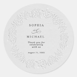 Adesivo Redondo Faux Embossed White Roses Wedding Sticker