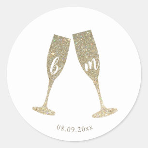 Adesivo Redondo Faux Glitter Champagne Glass Sticker
