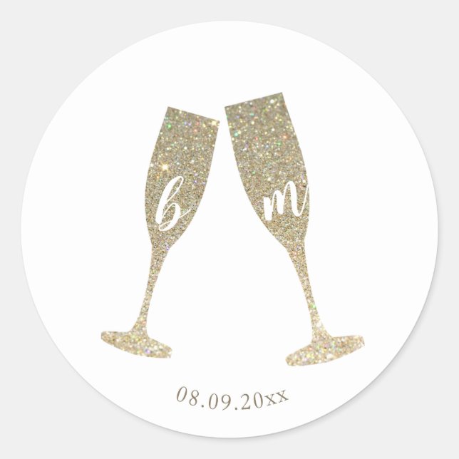 Adesivo Redondo Faux Glitter Champagne Glass Sticker (Frente)