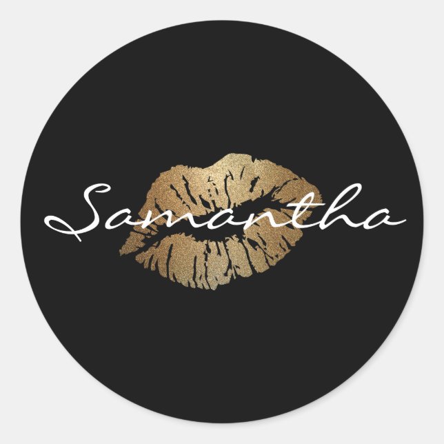 Adesivo Redondo Faux Glitter Dourado Kiss (Frente)