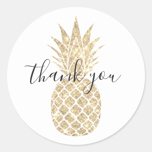 Adesivo Redondo Faux Glitter Pineapple Obrigado Round Sticker (Frente)