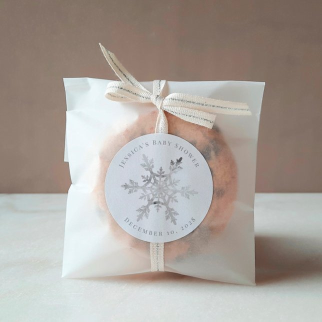 Adesivo Redondo Faux Glittery Snowflake de prata Natal (Criador carregado)