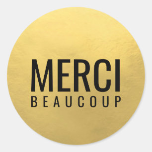 Adesivo Redondo Faux GOLD FOIL Black MERCI BEAUCOUP