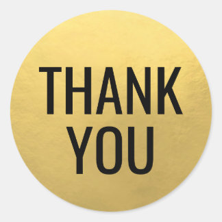 Adesivo Redondo Faux GOLD FOIL Black Script Calliografia Obrigado