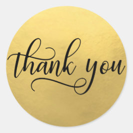 Adesivo Redondo Faux GOLD FOIL Black Script Calliografia Obrigado