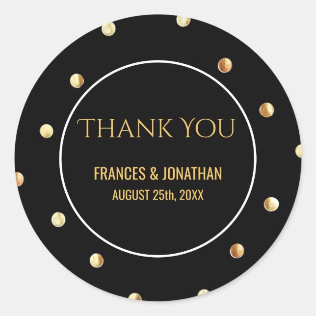 Adesivo Redondo Faux Gold Foil Confetti | Casamento Obrigado A Fav (Frente)