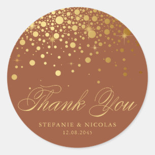 Adesivo Redondo Faux Gold Foil Confetti Pontos Obrigado Terracotta