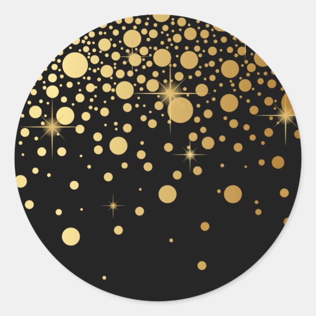 Adesivo Redondo Faux Gold Foil Confetti Pontos Sticker | Preto (Frente)