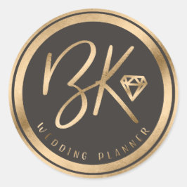 Adesivo Redondo Faux Gold Foil Diamond e Logotipo Personalizado da