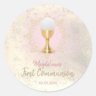 Adesivo Redondo FAUX gold foil First Communy