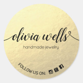 Adesivo Redondo Faux Gold Foil Manuscrito Manuscrito Script Social