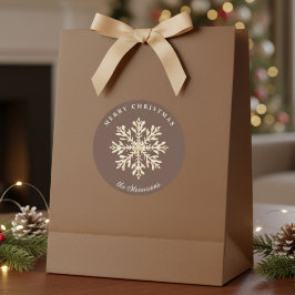 Adesivo Redondo Faux Gold Snowflake Brown Custom Holiday