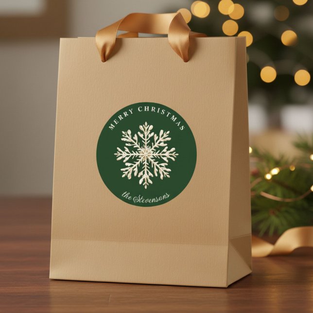 Adesivo Redondo Faux Gold Snowflake Green Custom Holiday (Criador carregado)