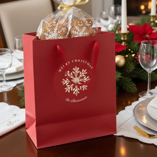 Adesivo Redondo Faux Gold Snowflake Red Custom Holiday (Criador carregado)