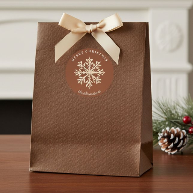 Adesivo Redondo Faux Gold Snowflake Terracotta Custom Holiday (Criador carregado)