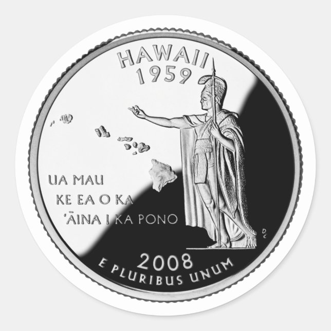 Adesivo Redondo Faux Hawaii State Quarter (Frente)