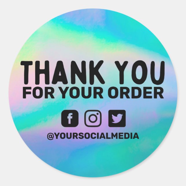 Adesivo Redondo Faux Holographic Business Obrigado Personalizado (Frente)