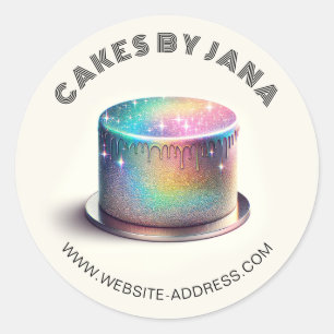 Adesivo Redondo Faux Holographic Rainbow Glitter Bakery Bakery