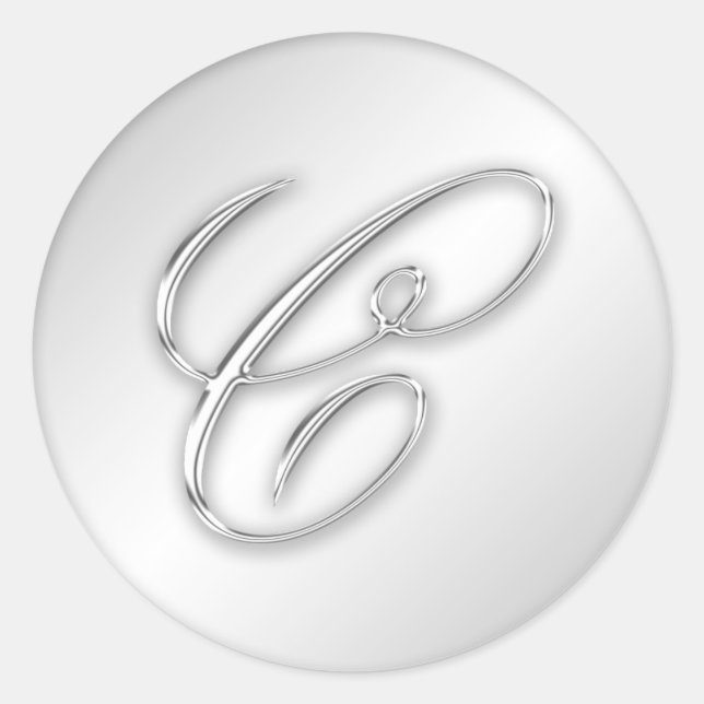 Adesivo Redondo Faux inicial do monograma prateado com letra C (Frente)