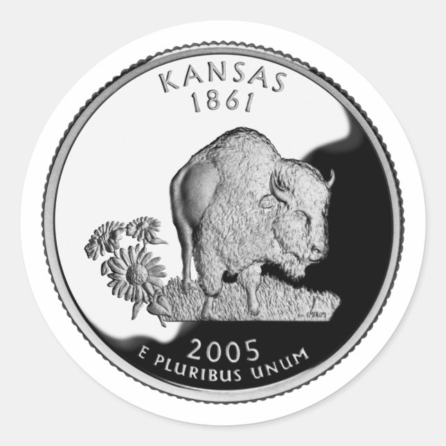 Adesivo Redondo Faux Kansas State Quarter (Frente)