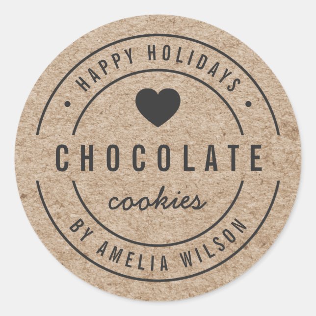 Adesivo Redondo Faux Kraft Homemade Goods Feliz Feriados (Frente)