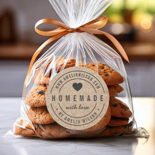 Adesivo Redondo Faux Kraft Rustic Bold Homemade With Love Heart