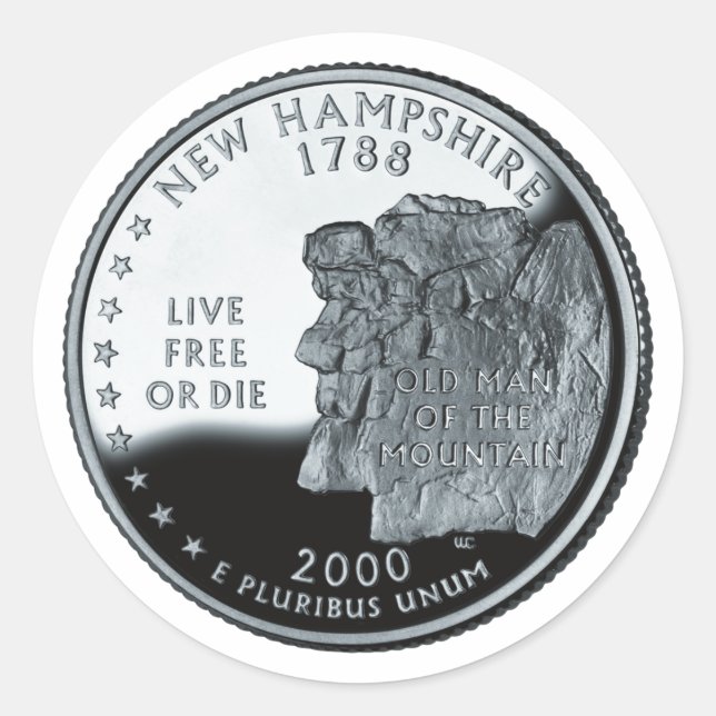 Adesivo Redondo Faux New Hampshire State Quarter (Frente)