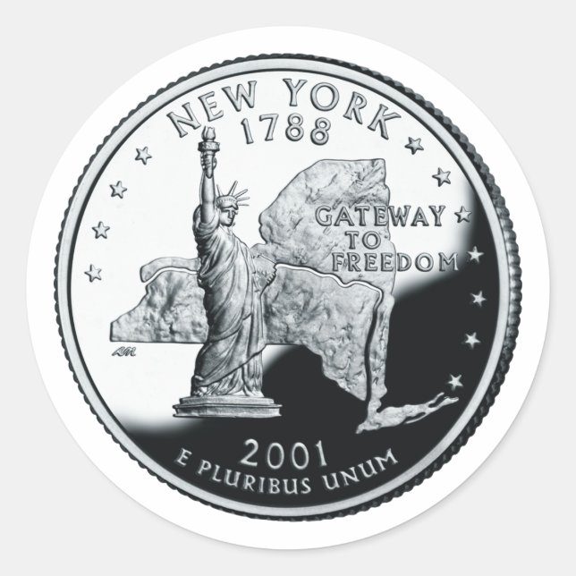 Adesivo Redondo Faux New York State Quarter Sticker (Frente)