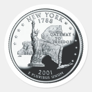 Adesivo Redondo Faux New York State Quarter Sticker