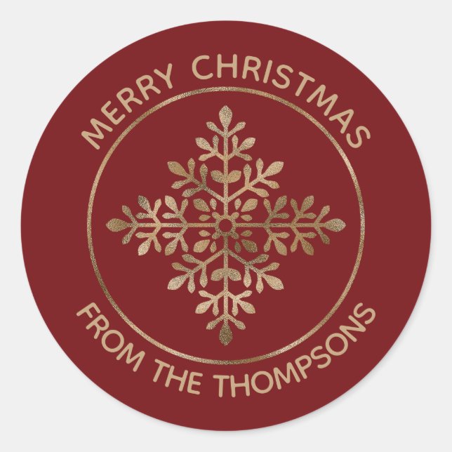Adesivo Redondo Faux Ouro Foil Snowflake Em Vermelho (Folha Não Re (Frente)