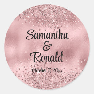 Adesivo Redondo Faux Pink Glitter e Foil Wedes