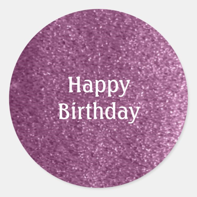 Adesivo Redondo Faux Purple Glitter Happy Birday (Frente)