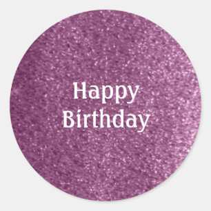 Adesivo Redondo Faux Purple Glitter Happy Birday