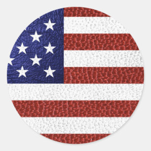 Adesivo Redondo Faux Red White Blue Leather USA Flag
