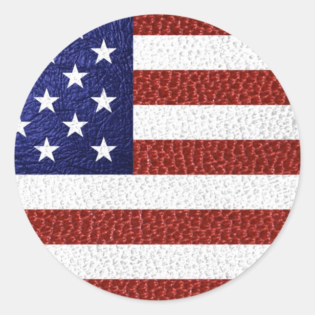 Adesivo Redondo Faux Red White Blue Leather USA Flag (Frente)