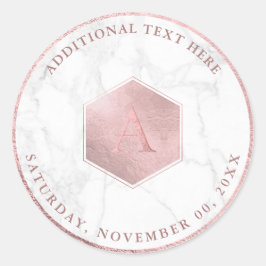 Adesivo Redondo Faux Rosa Dourado Honeycomb, Monograma A-Z