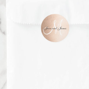 Adesivo Redondo Faux Rosa Gold Foil Black Wedor Inicial